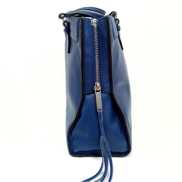 Rebecca Minkoff blue leather silver zipper top handle zip up sides purse bag - Picture 3 of 14